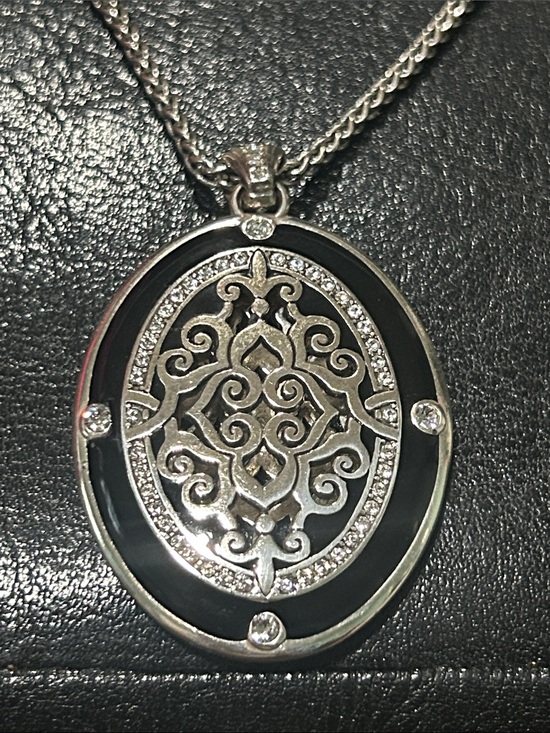 Brighton Jewelry - Brighton Silver Oval Filigree Pendant Necklace with Black Enamel Reversible gold
